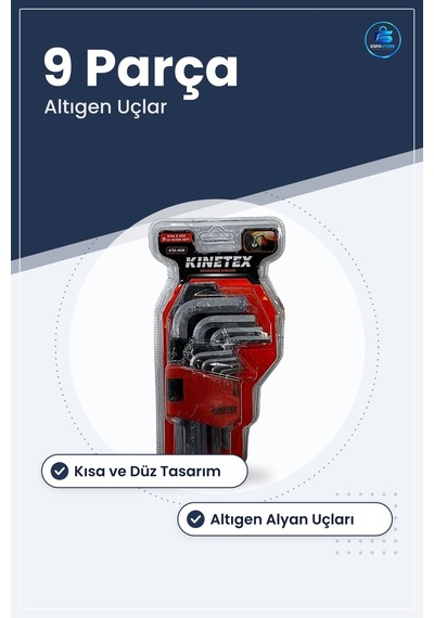 Düz Alyan Anahtar Seti Kısa 9 Parça Hırdavat Manuel El Aleti Mont