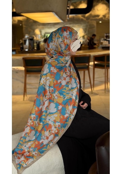 Qalortex Scarf Pamuklu Garden Desen Şal-orange