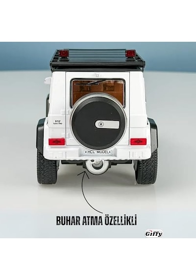 Mercedes G Seri Arazi Aracı Die Cast Model Kutulu Buhar Atan Çek Bırak Full Fonksiyon Kapıları Açılan 1:22 Ölçek Model Araba Kutulu Koleksiyonluk Ürün Beyaz