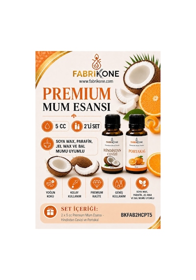 Premium Mum Esansı 5 Cc 2'li Set - Hindistan Cevizi, Portakal - Soya Wax, Parafin, Jel Wax Ve Bal Mumu Uyumlu Bkfab2hcpt5 Karışık