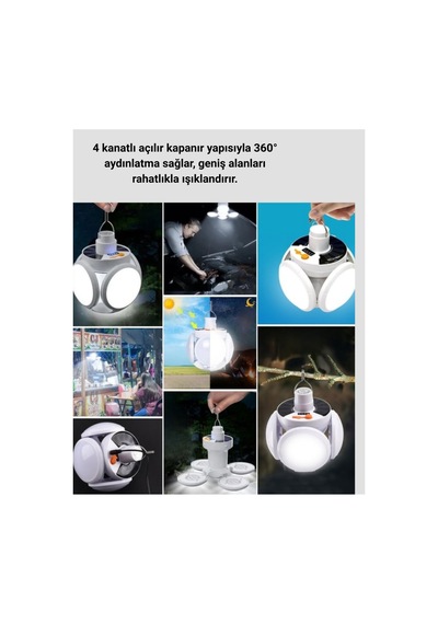 Usb Ve Solar Şarjlı Katlanabilir 5 Taraflı Led Lamba Çok Rnekli