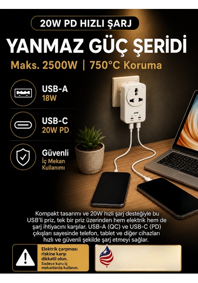 2500w Akım Korumalı Priz 1 Soket 1 Usb 1 Type-c Evrensel Çoklu Priz Şarj Adaptörü Güç Koruyucu Tv 0