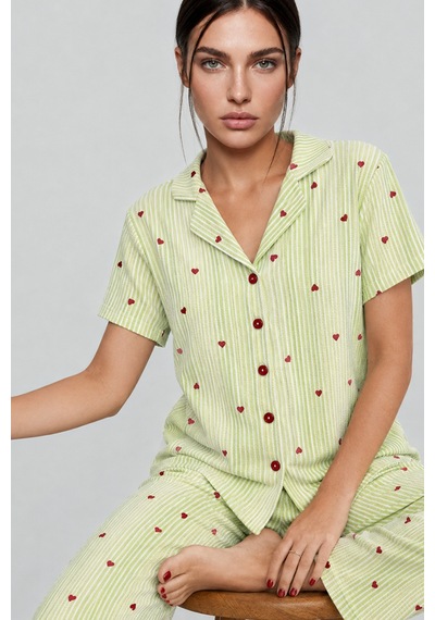 Norcia Sports Kadın Kısa Kollu Rahat Yeşil Pijama Takımı 4732 Çok Renkli - 929323034 Çok Renkli - 929323034 Çok Renkli