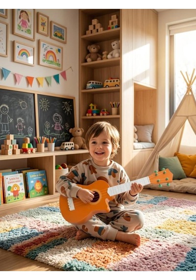 Sevimli İlk Gitarım 57cm Plastik Telli Ayarlanabilir Akorlu Eğitici Oyuncak Çocuk Müzik Aleti