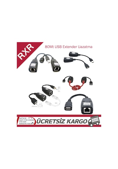 Rj45 Cat5-Cat6 Usb Uzarici Extender Cat Kablo Girip Usb Çikar