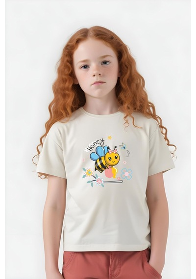 Fyk Kids Kız Çocuk Honey Baskılı Tişört Krem