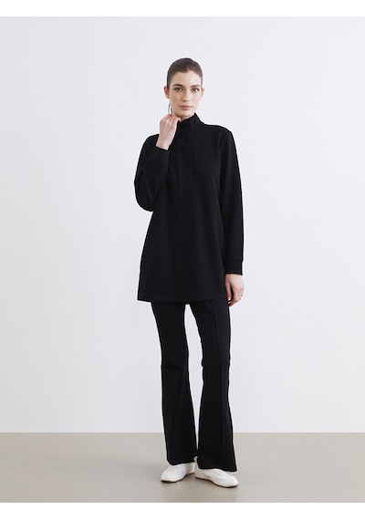 Lcw Modest Siyah Dik Yaka Soft Touch Kadın Sweatshirt Tunik