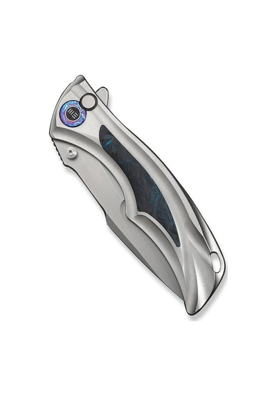 We Knife Tighe Down Gray Titanium Integral Handle With Black & Blue Carbon Fiber Inlay Stonewashed Bohler M390 Blade Drop Point Kamp Çakı Gri We Knife Tighe Down Gray Titanium Integral Handle With Black & Blue Carbon Fiber Inlay Stonewashed Bohler M390 Blade Drop Point Kamp Çakı Gri