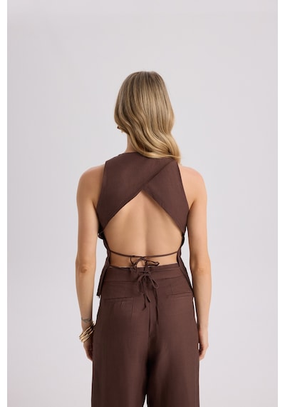 Mai Collection Mai Studios Co. Nagmetah Sırt Pencereli Yelek Pantolon Takım - Kahve Kahve