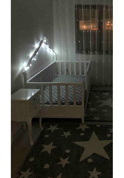 Babykinder Baby Kinder Wh. Back Roofed Doğal Ahşap Yatak Montessori Bebek Ve