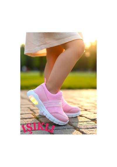 Ellaboni Kız / Erkek Çocuk Yumuşak Işıklı Spor Ayakkabı Nefes Alabilen Hafif Aqua Sneaker Pembe