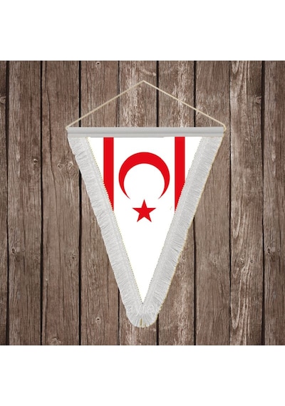 Kktc Kuzey Kıbrıs Türk Cumhuriyeti Beyaz Saçaklı Üçgen Flama Bayrak Hatıra Flama Diğer