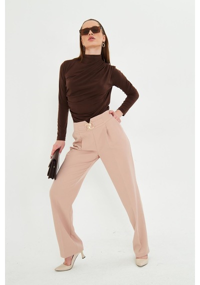 Lovelf Gold Aksesuarlı Bol Paça Pantolon Bej Bej