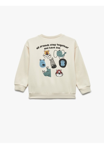 Koton Baskılı Uzun Kollu Bisiklet Yaka Şardonlu Sweatshirt Bej 6wmb10202tk Ekru