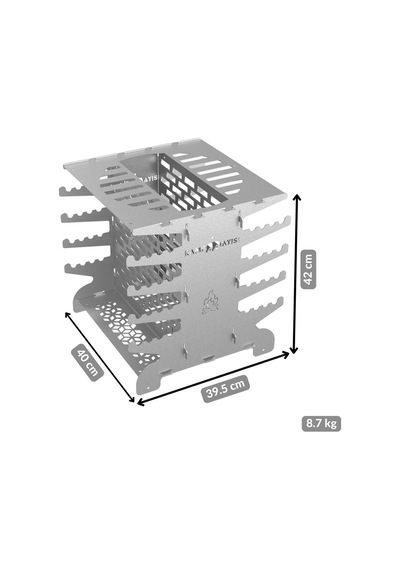 Kamp Ayısı 2mm Galvaniz Metal Grillspett Çift Taraflı Dikey Şiş Mangal Izgarası - 6 Şiş Hediyeli, Özel Taşıma Çantalı Gri