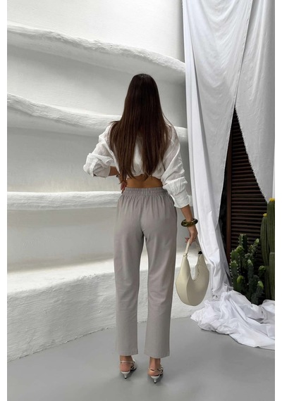 Relax Mode Kadın Gri Havuç Paça Keten Pantolon - 5102rlx