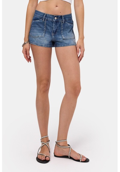 it's basic Kadın Mavi T-2s6-4 Drop Detaylı Mini Özel Tasarım Denim Şort