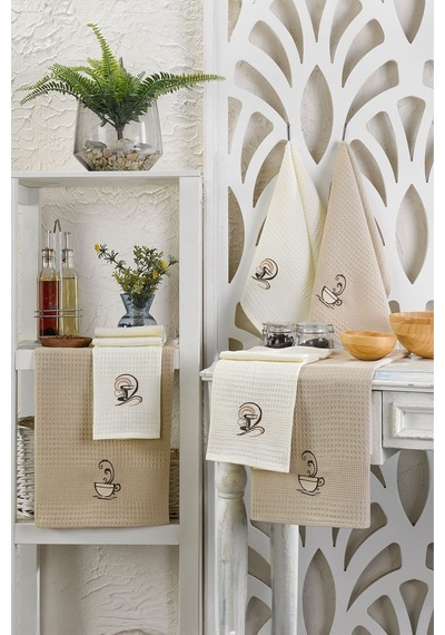 Eponj Home 6lı Kurulama Peçetesi Nakışlı 40x60 Kahve Kahve-krem