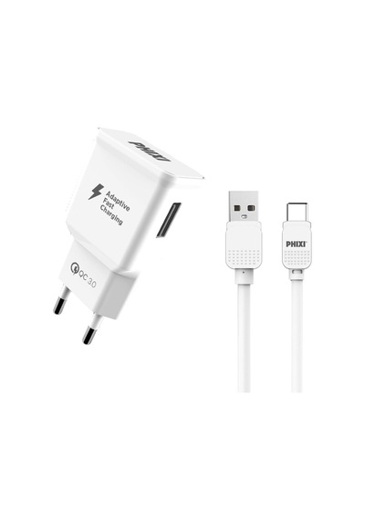 Phixi QCH202T Basic 12V / 3A Qualcomm 3.0 Type-C USB Kablolu Hızlı Şarj Cihazı