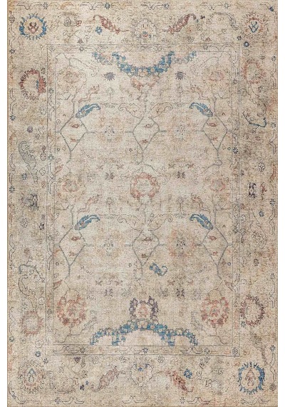 Artloop Relic Bej / Mavi Vintage Dokulu Klasik Desenli Dokuma Tabanlı Şönil Halı Al 476 Bej - Mavi