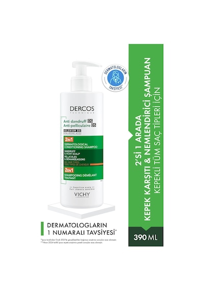 Vichy Dercos 2'si 1 Arada Kepek Karşıtı ve Nemlendirici Şampuan 390 ML