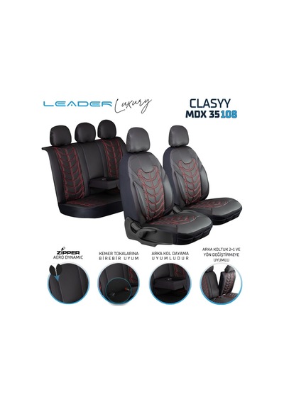 Citroen C4 Lüx Deri Oto Koltuk Kılıfı Ön Arka Takım Classy Serisi Kırmızı Siyah