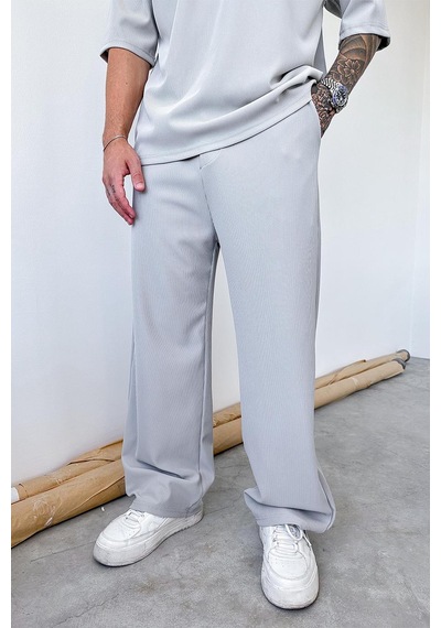 Gri İnce Fitilli Baggy Pantolon Gri