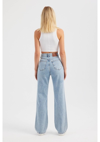 Hiccup Yüksek Bel Straight Kot Pantolon Açık Mavi Denim