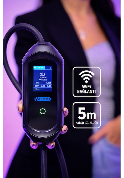 Yasomi 7kw Monofaze Taşınabilir Hızlı Şarj Istasyonu Wi-fi 5 Metre 24 Ay  7.4 kW