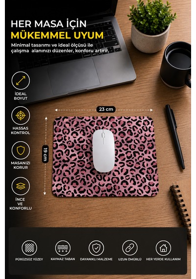 Leopar Desenli Renkli Ergonomik Mouse Pad Kaymaz Taban Ev Ve Ofis Kullanımı Fare Altlığı Mousepad Pembe