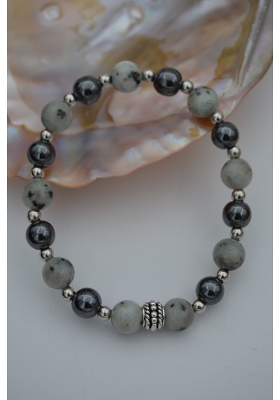 Stoneage Jewellery Dalmaçyalı Akik ve Hematit Doğal Taşlı Bilekli Çok Renkli