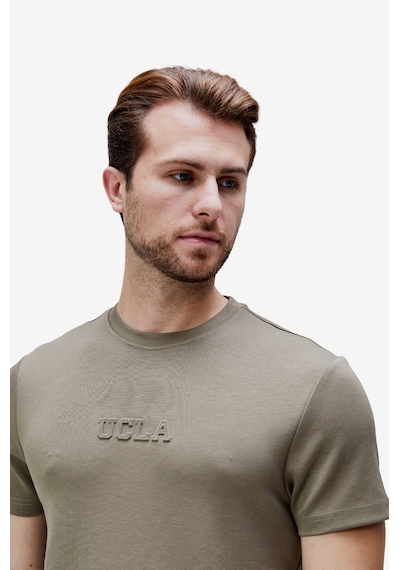 Ucla Canary Haki Bisiklet Yaka Gofre Baskılı Modal Kumaş Standard Fit Erkek Tshirt Haki