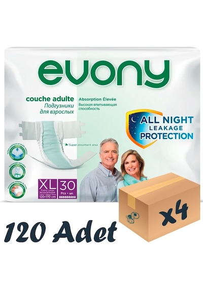 Evony Bel Bantlı 120 - 170 Cm Yetişkin Hasta Bezi XL 120 Adet