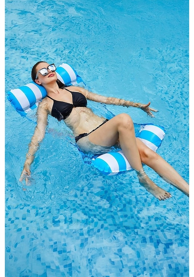Fileli Premium Deniz Havuz Hamağı 4 Fonksiyonlu Havuz Deniz Yatağı 130x70 Cm Mavi