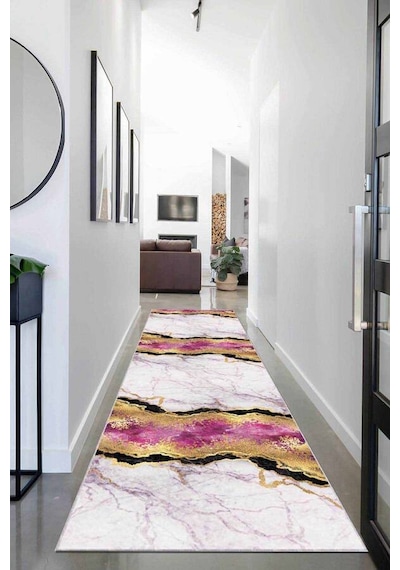 Pembe Gold Kaymaz Mermer Desen Özel Ölçü Rulo Yolluk Ar265n11 Gold - Pembe
