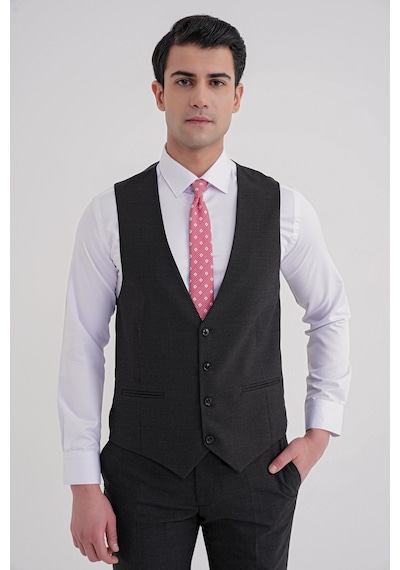 Efor Slim Fit Çift Yırtmaç Ekoseli Esnek Yünlü Yelekli Klasik Siyah Takım Elbise Tk 934 Siyah Efor Slim Fit Çift Yırtmaç Ekoseli Esnek Yünlü Yelekli Klasik Siyah Takım Elbise Tk 934 Siyah