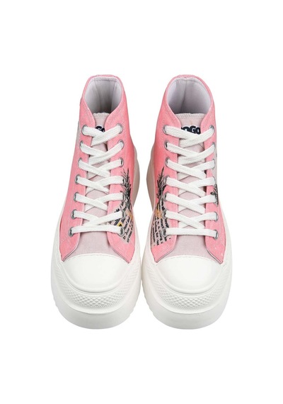 Kadın Vegan Pembe Kalın Taban High Sneakers - A Little Paris Always Tasarım Çok Renkli