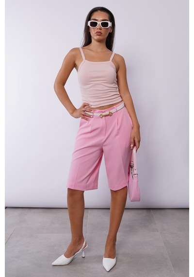 Madmext Pembe Pileli Kadın Bermuda Şort Mg2483 Pembe