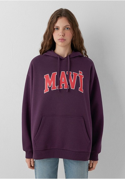 Mavi M1600361 Logo Baskılı Kapüşonlu Kadın Sweatshirt Mor