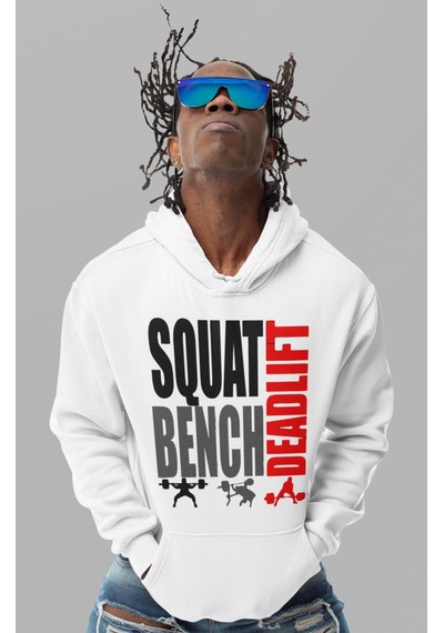 Sevbano Squat Bench Deadlift Bodybuilding Fitness Gym Baskılı Unisex Over beyaz