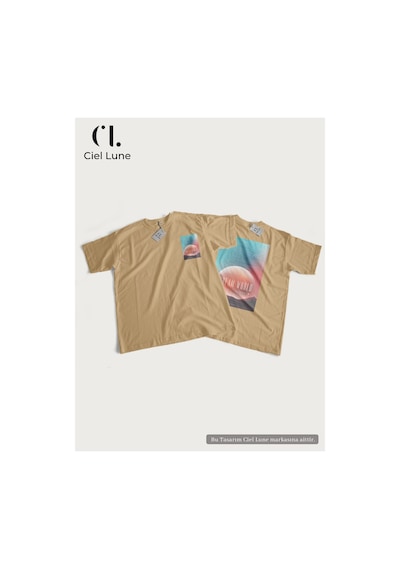 Nevermind Unisex Kadın Erkek Dream World Baskılı Özel Tasarım Oversize T-sh Bej