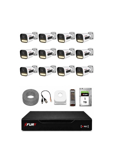 Fury 12 Kameralı Güvenlik Kamera Seti 4 Warm Led Gece Renkli Görüş 1 Tb Hdd 5500