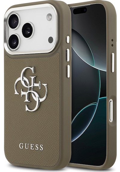 Apple Uyumlu iPhone 17 Pro Kılıf Guess Lisanslı Grained 4g Metal Büyük Logolu Kapak Kahverengi Kahverengi