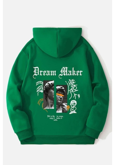Uyguntarz Dream Maker Baskılı Unisex Oversize Sweatshirt Yeşil