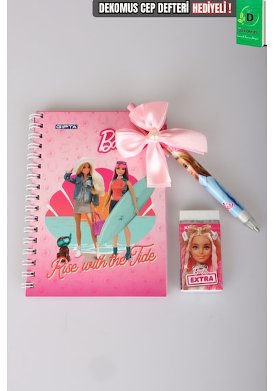 X Dekomus Lisanslı Barbie A6 Bloknot, Kurdele Başlıklı Uçlu Kalem Ve Silgi Seti Diğer