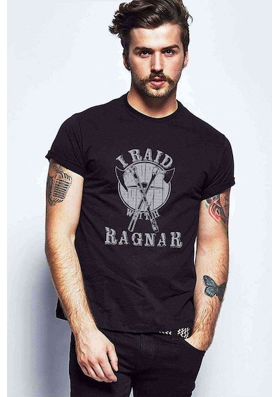 Viking Raid With Ragnar Personality Baskılı Siyah Erkek Tshirt