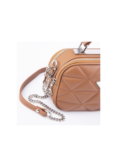 Nas Bag Zincirli Kapitone Çift Gözlü El Ve Çapraz Çanta Taba Dona 21x16 Cm Taba