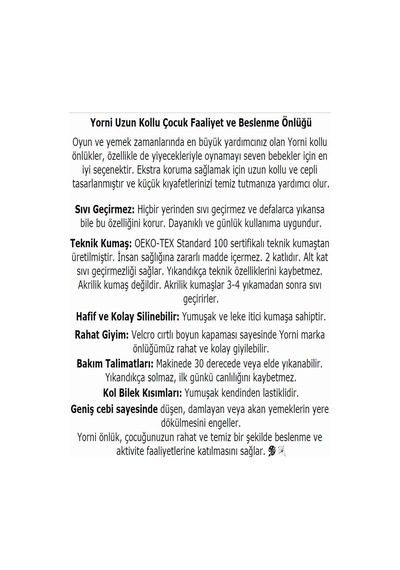 Yorni, Family Deluxe Uzun Kollu Bebek Mama Önlüğü Çok Renkli