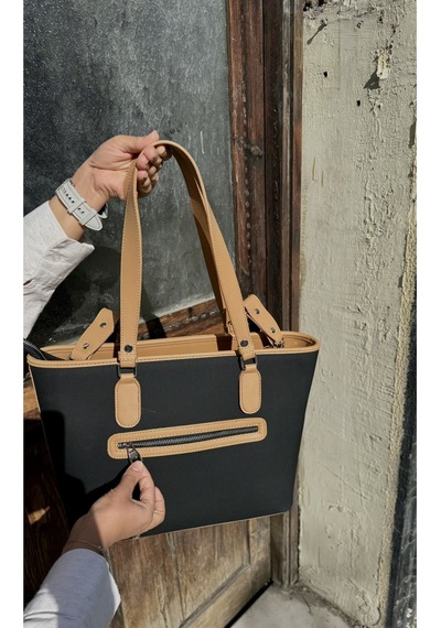 Just Polo Günlük Kombinlere Uygun Kadın Yeni Sezon Büyük Boy 3 Bölmeli Lüks El Ve Omuz Çantası Shoulder Bag Siyah - Taba