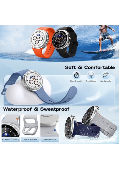 Caseonn Samsung Galaxy Watch 8 Classic 46mm Kordon Dikiş Detaylı Esnek Silikon Kayış Bej